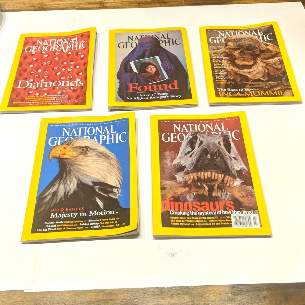 National Geographic set of 5 magazines. 2002 and 2003